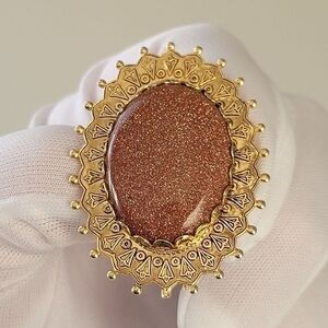 Vintage Brooch Goldstone Goldtone Filigree Brooch #505